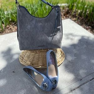 Micheal Kors Light Blue Leather&Suede Hobo bag. Pair w/matching leather shoes.